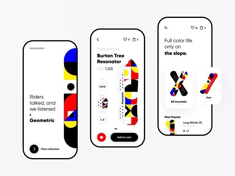 top app design trends in 2021, geometric art in mobile app design