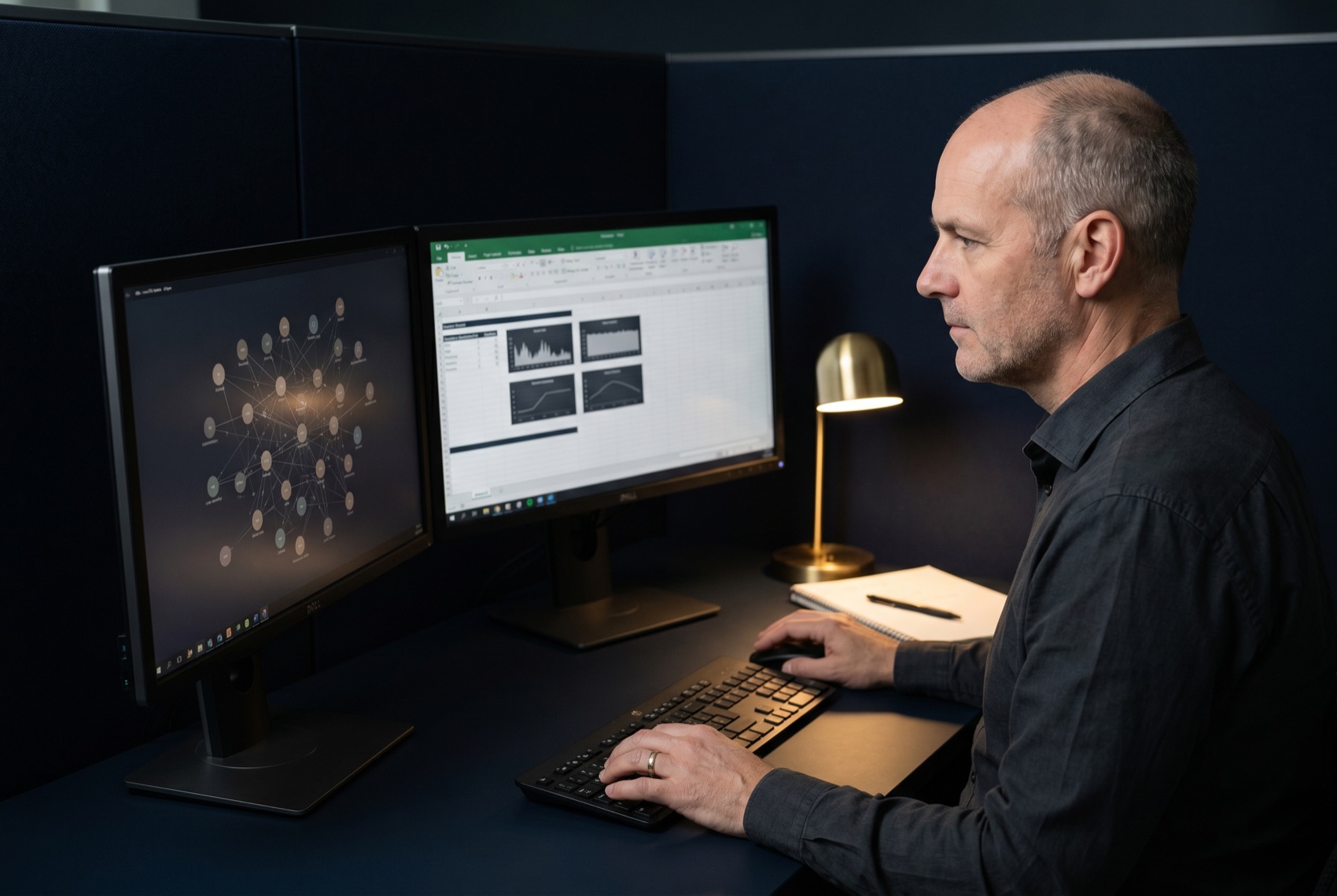 A senior SEO content strategist reviewing a pillar-and-cluster map and a content-gap view