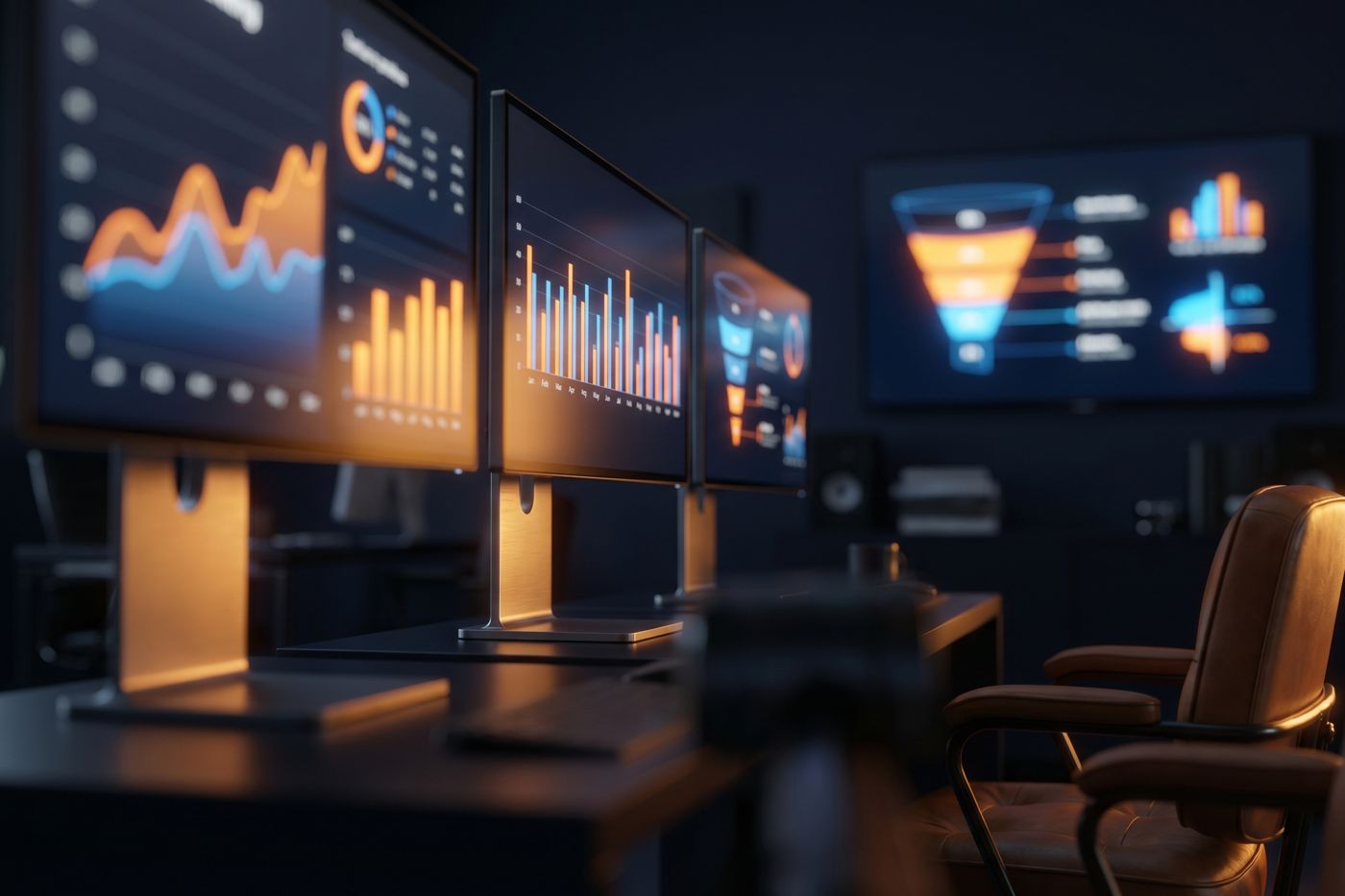 An embedded analytics and CRO marketer reviewing attribution dashboards and an A/B test