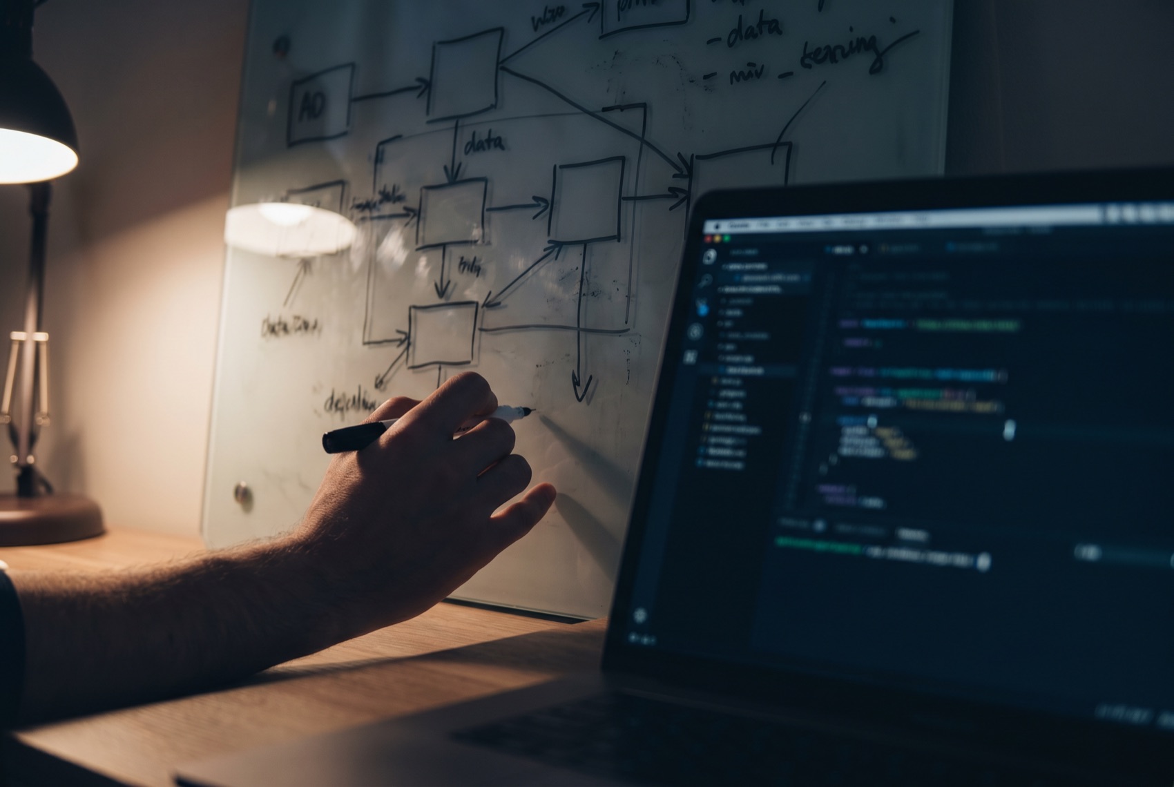 AI engineer designing a retrieval and RAG pipeline at a workstation