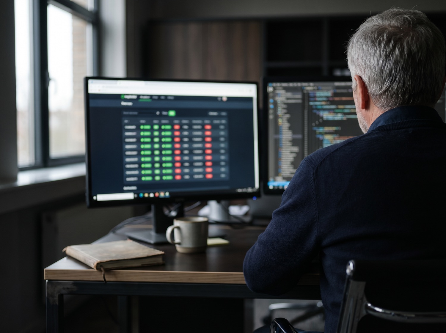 A dedicated AI engineer reviewing an evaluation dashboard for a production LLM system