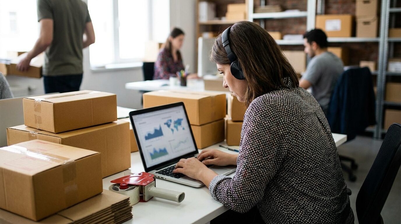 An order and logistics coordinator verifying orders and tracking shipments across channels