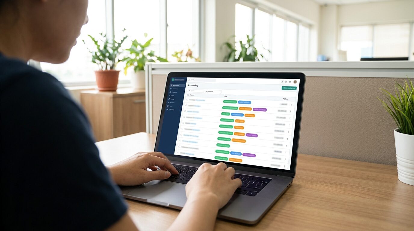 A bookkeeper categorizing transactions to a chart of accounts in QuickBooks