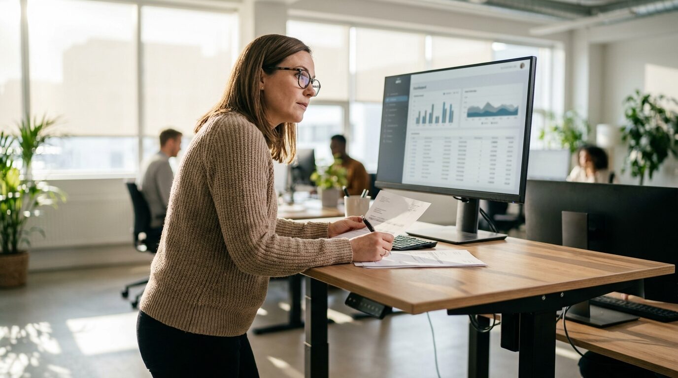 A bookkeeper managing accounts payable and receivable with an aging report