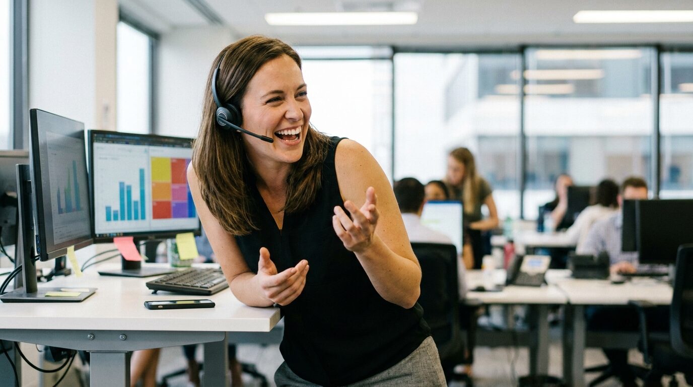 An SDR making cold calls and working a dialer to open conversations