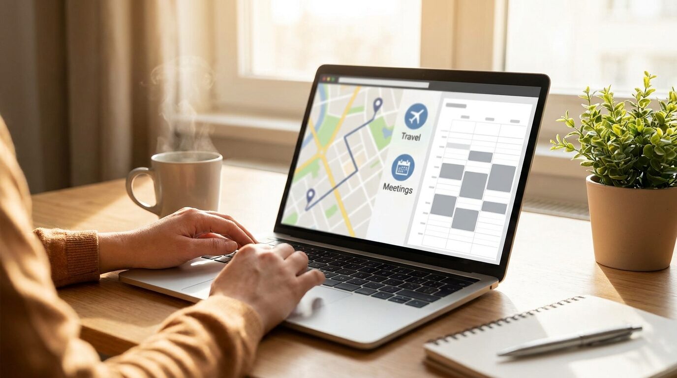 A virtual assistant booking flights and hotels and coordinating a meeting across time zones