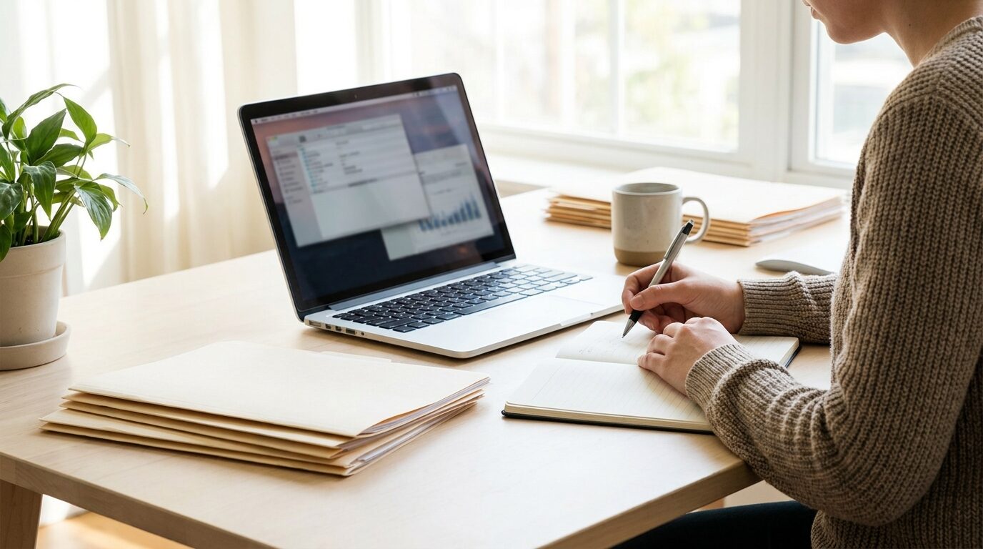 An administrative virtual assistant organizing files, data entry and meeting notes