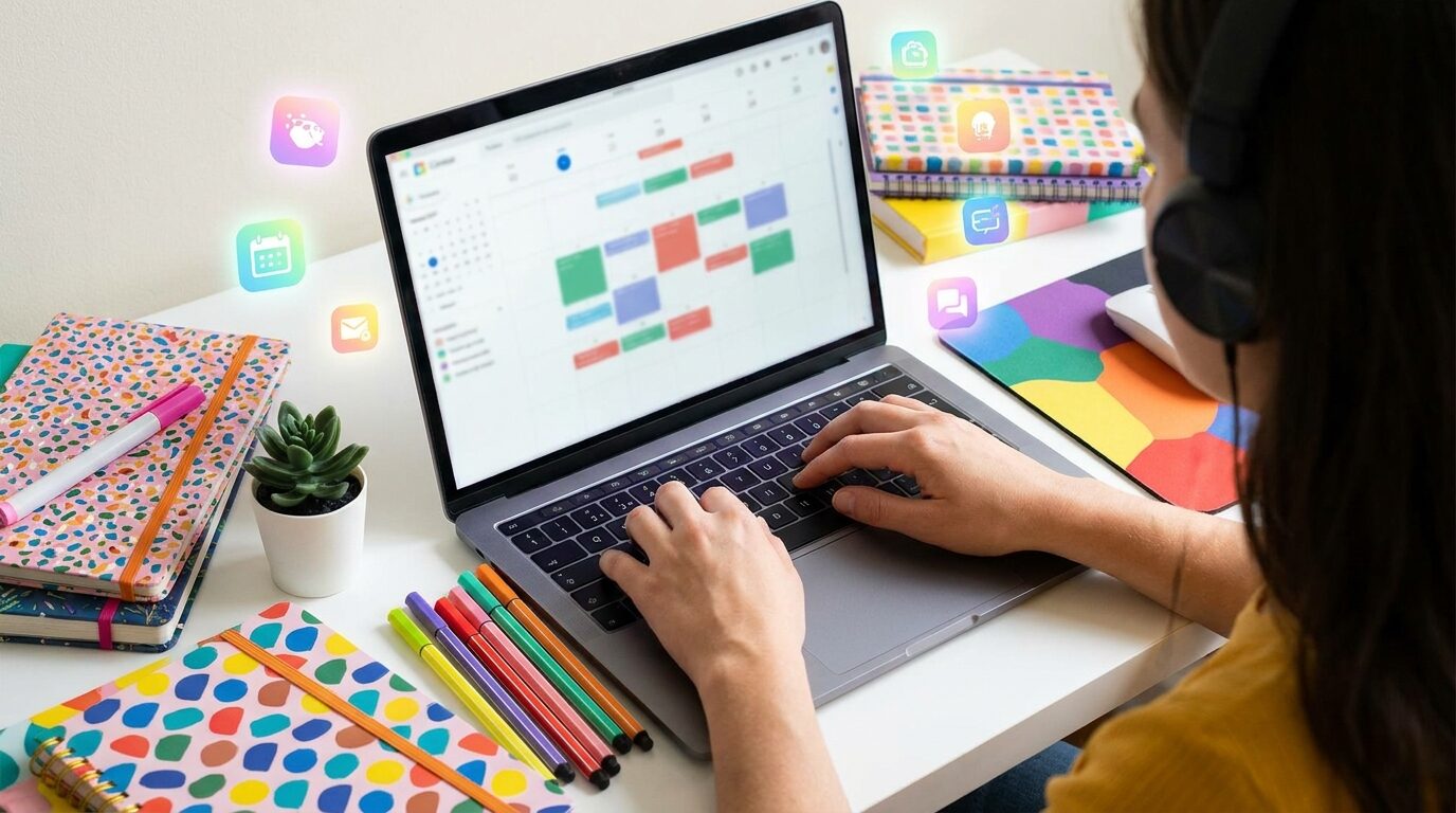 A marketing and social virtual assistant scheduling posts and pulling reports