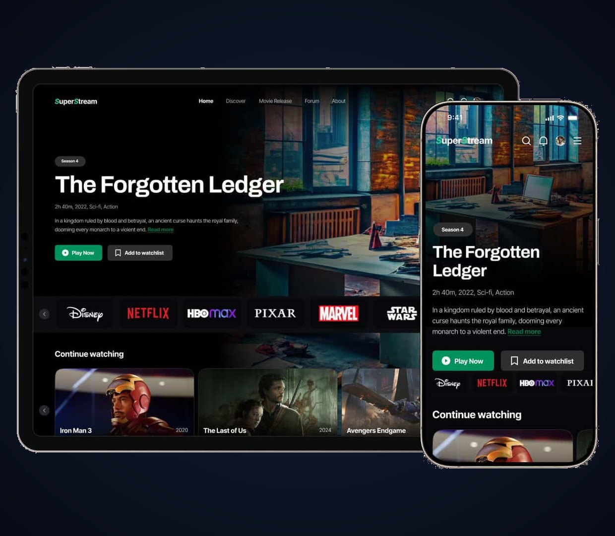 OTT streaming app across a smart TV, tablet and phone