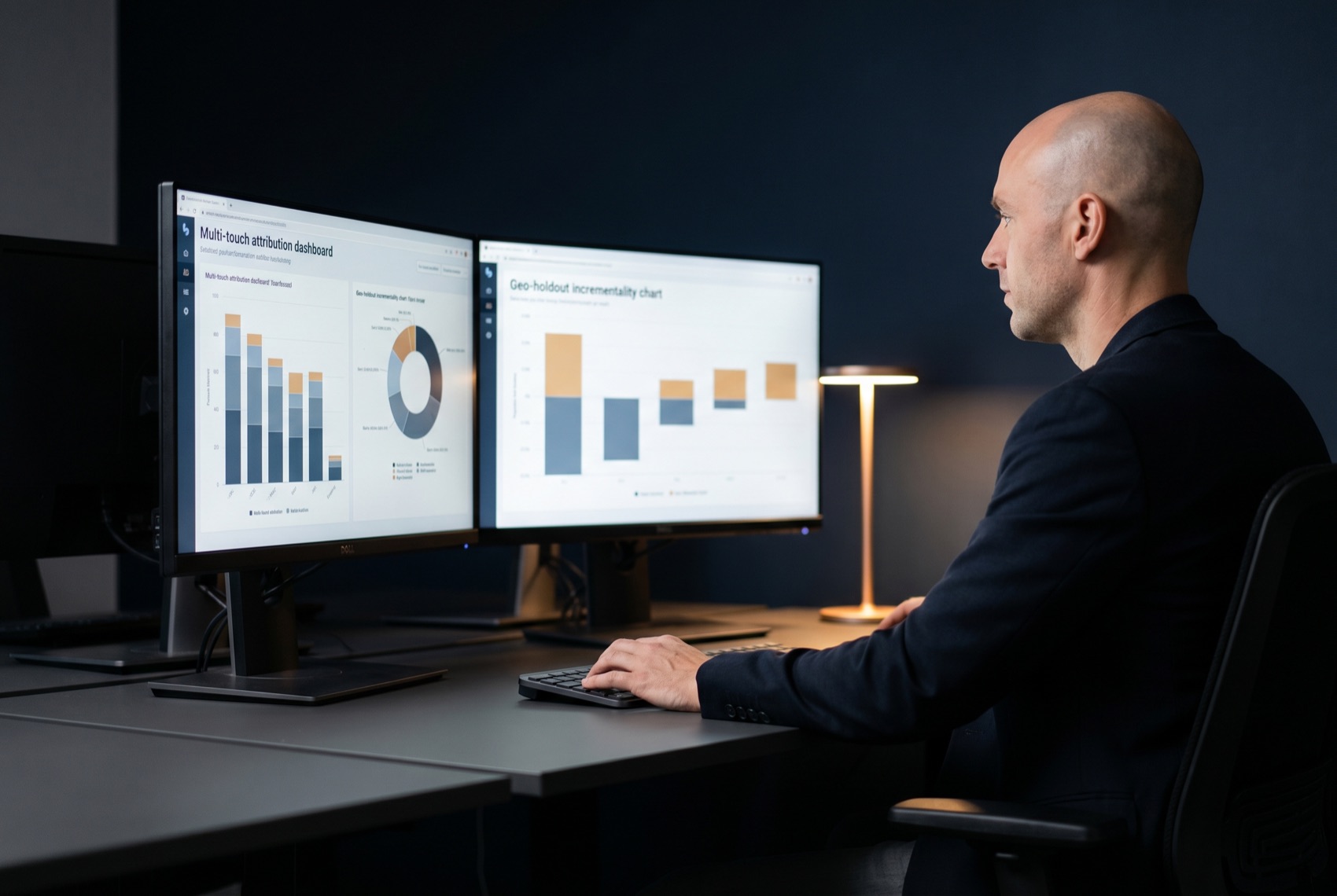An attribution analyst reviewing multi-touch attribution, server-side tracking, and a geo-holdout test
