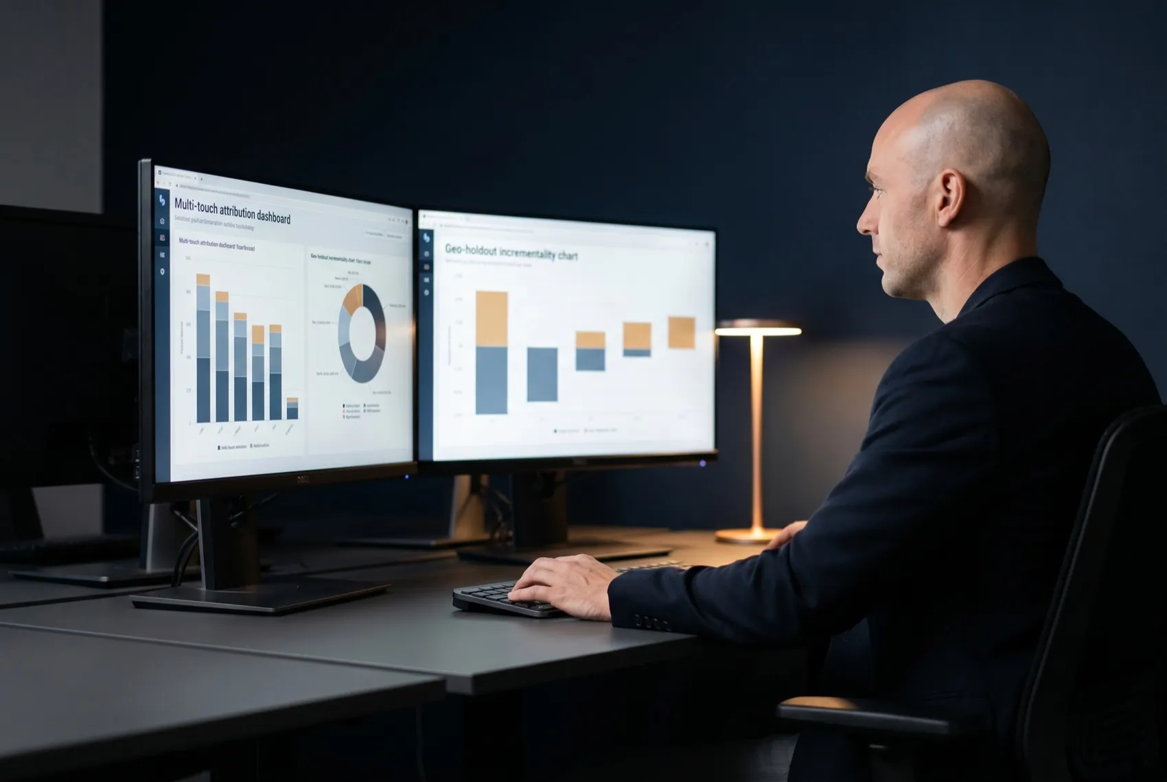 An attribution analyst reviewing multi-touch attribution, server-side tracking, and a geo-holdout test