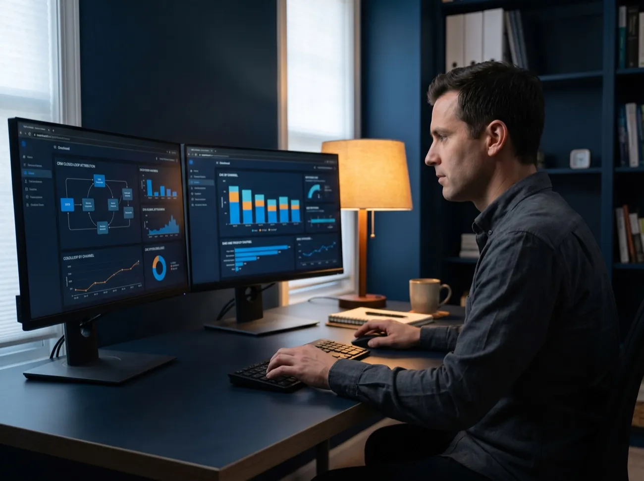 A paid-media analyst reviewing CRM closed-loop attribution and CAC for a SaaS product