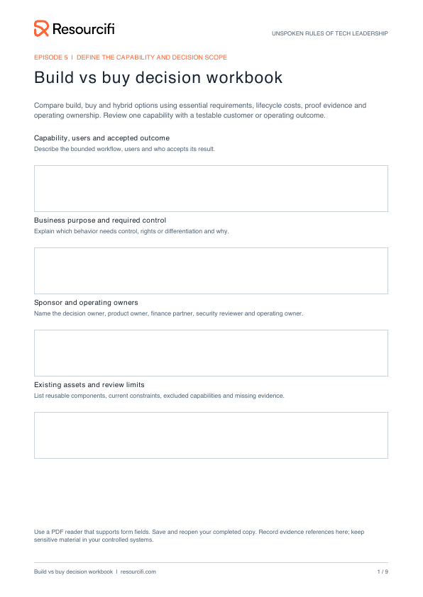 Preview of the build vs buy decision workbook